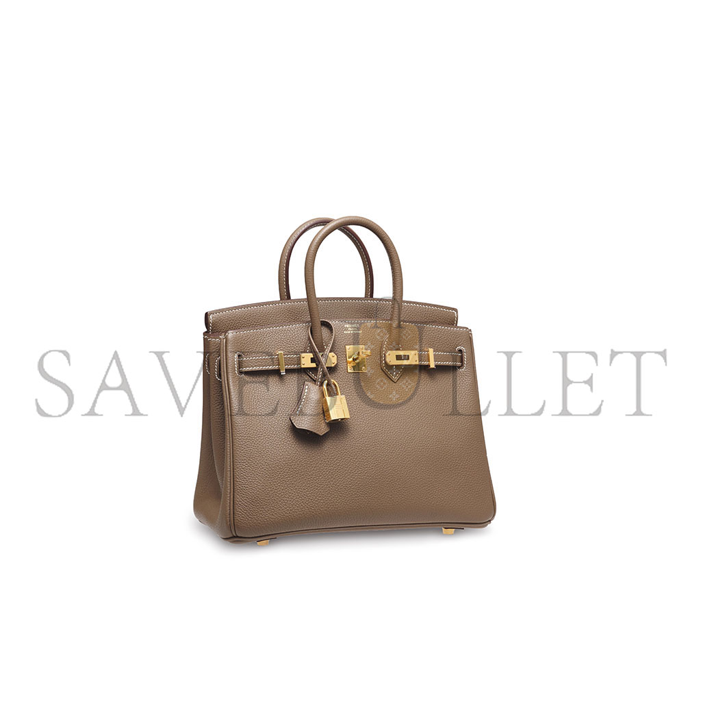 HERMES BIRKIN 25 EPSOM LEATHER MILK TEA GOLD BUCKLE HANDBAG 631655 (25*20*13cm)